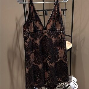 Free People Black and Tan Lace Chemise